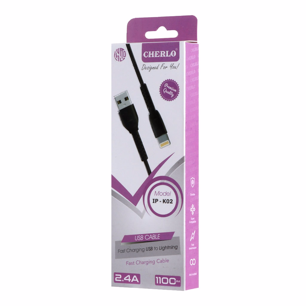 کابل لایتنینگ فست شارژ 2.4 آمپر چرلو IP-K02 طول 1.1 متر - سفید