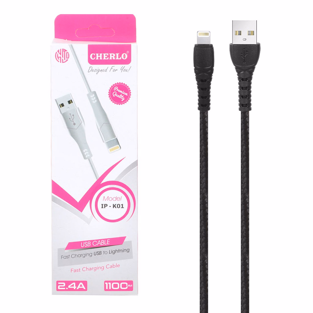 کابل لایتنینگ فست شارژ 2.4 آمپر چرلو IP-K01 طول 1.1 متر - مشکی