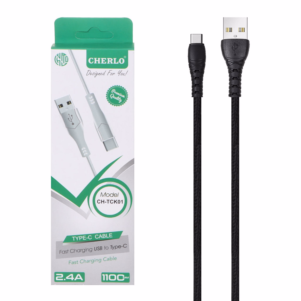 کابل تایپ سی فست شارژ 2.4 آمپر چرلو CH-TCK01 طول 1.1 متر - مشکی