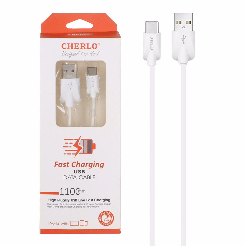 کابل تایپ سی فست شارژ 2.4 آمپر چرلو CH-TC20 طول 1.1 متر - سفید