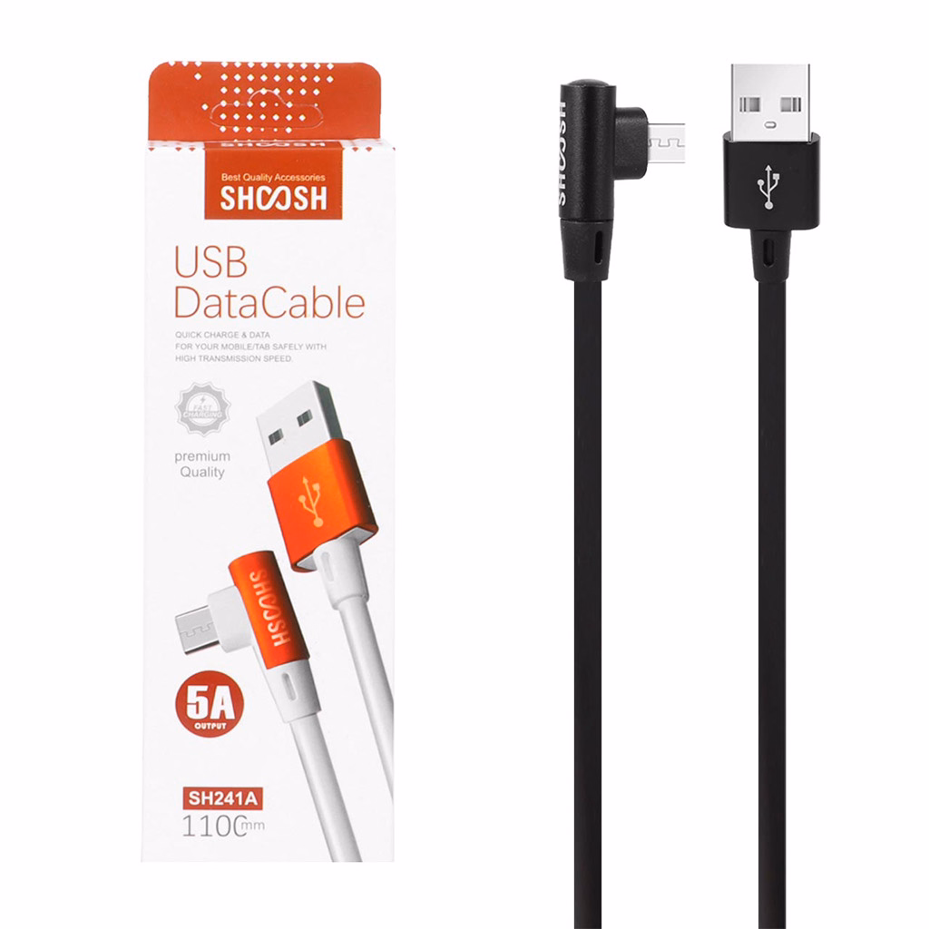 کابل میکرو یو اس بی فست شارژ 5 آمپر شوش SH241A یکسر L طول 1.1 متر - مشکی
