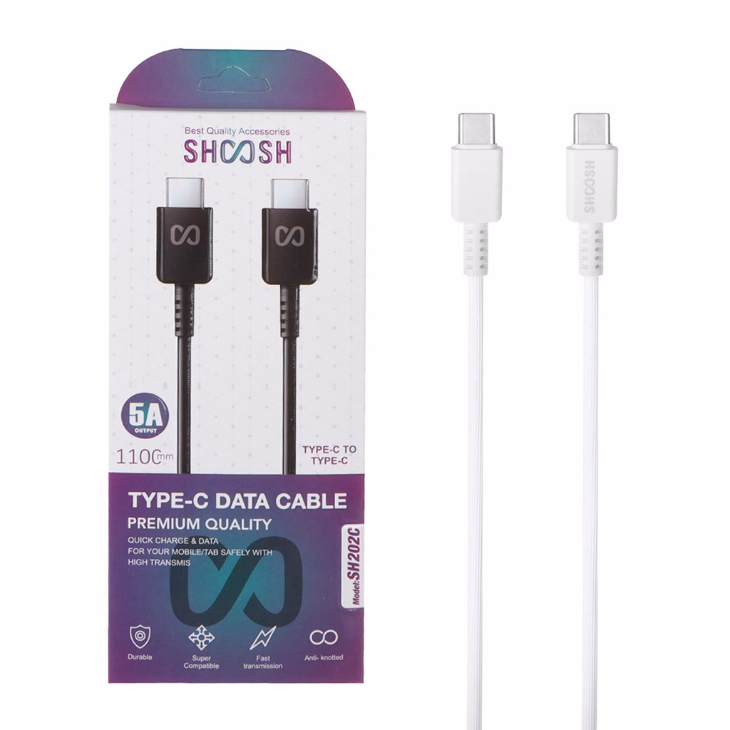 کابل دو سر تایپ سی فست شارژ 5 آمپر شوش SH202C طول 1.1 متر - سفید