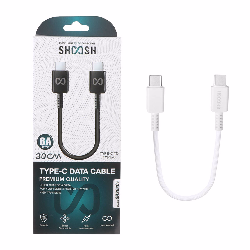کابل کوتاه دو سر تایپ سی فست شارژ 6 آمپر شوش +SH203C طول 30 سانتی متر - سفید